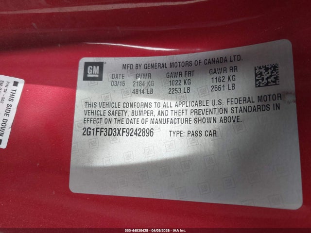 Chevrolet Camaro 2lt 2015 2G1FF3D3XF9242896 Image 9