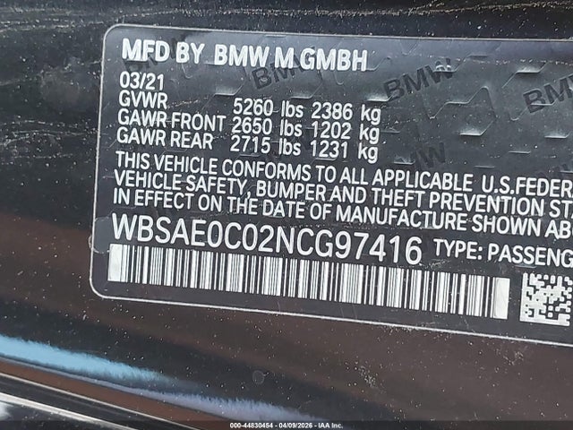 Aukcja sprzedaży 2022 Bmw M8 Competition, vin: WBSAE0C02NCG97416, numer aukcji: 44830454