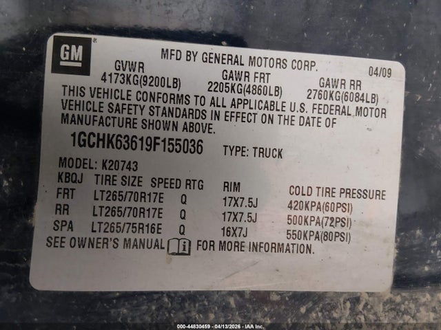 Продаж на аукціоні авто 2009 Chevrolet Silverado 2500hd Ltz, vin: 1GCHK63619F155036, номер лоту: 44830459