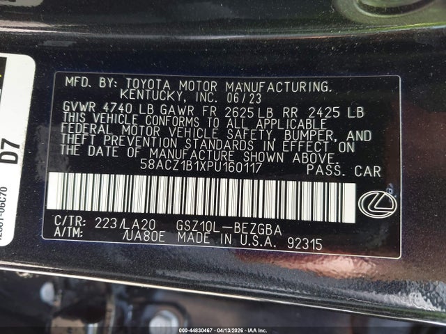 Продажа на аукционе авто 2023 Lexus Es 350, vin: 58ACZ1B1XPU160117, номер лота: 44830467