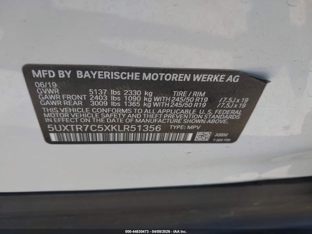 Продаж на аукціоні авто 2019 Bmw X3 Sdrive30i, vin: 5UXTR7C5XKLR51356, номер лоту: 44830473