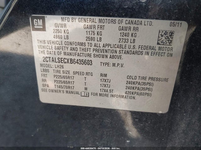 Aukcja sprzedaży 2011 Gmc Terrain Sle-2, vin: 2CTALSECXB6435603, numer aukcji: 44830478