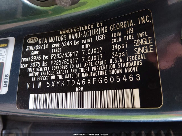 5XYKTDA6XFG605463 KIA SORENTO LX