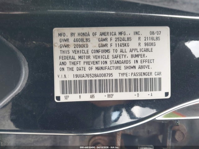 Aukcja sprzedaży 2008 Acura Tl Type S, vin: 19UUA76528A008795, numer aukcji: 44830495