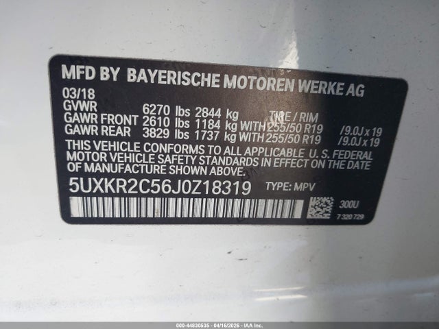 Aukcja sprzedaży 2018 Bmw X5 Sdrive35i, vin: 5UXKR2C56J0Z18319, numer aukcji: 44830535