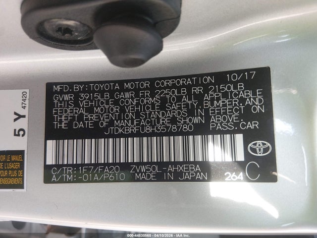 Продажа на аукционе авто 2017 Toyota Prius Two, vin: JTDKBRFU8H3578780, номер лота: 44830565