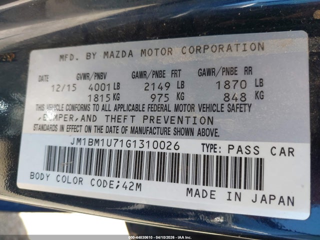 Продаж на аукціоні авто 2016 Mazda Mazda3 I Sport, vin: JM1BM1U71G1310026, номер лоту: 44830610