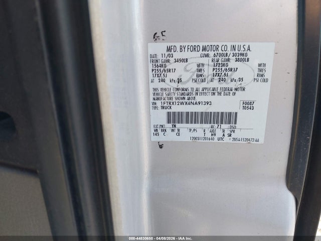 Aukcja sprzedaży 2004 Ford F-150 Stx/xl/xlt, vin: 1FTRX12WX4NA91393, numer aukcji: 44830650