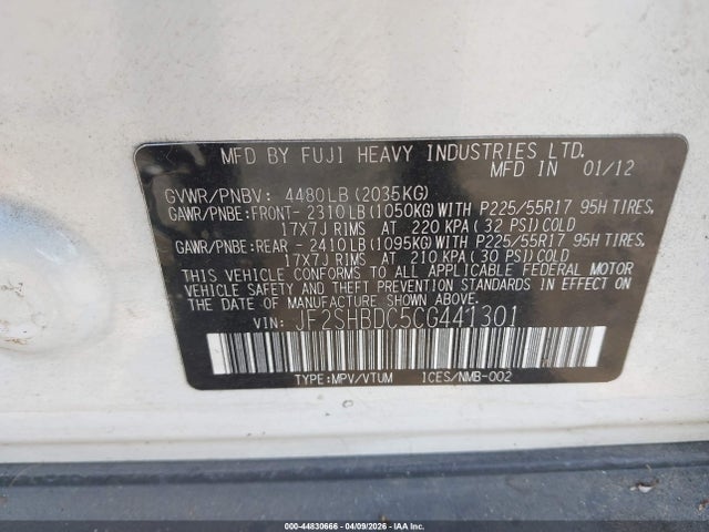 Продаж на аукціоні авто 2012 Subaru Forester 2.5x Premium, vin: JF2SHBDC5CG441301, номер лоту: 44830666