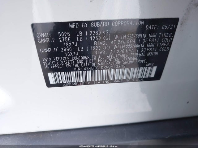 4S4BTGLDXM3213819 Subaru Outback Onyx Edition Xt