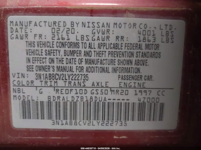 2020 Nissan Sentra Sv Xtronic Cvt მანქანა იყიდება აუქციონზე, vin: 3N1AB8CV2LY222735, აუქციონის ნომერი: 44830710