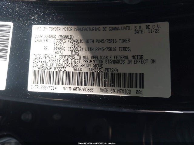 Продажа на аукционе авто 2023 Toyota Tacoma Sr5, vin: 3TYAX5GN3PT072272, номер лота: 44830716
