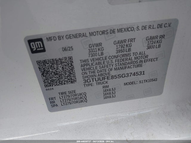 Продажа на аукционе авто 2025 Gmc Sierra 1500 4wd  Short Box At4x, vin: 3GTUUFE85SG374531, номер лота: 44830727