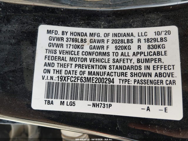 Honda Civic Lx 2021 19XFC2F63ME200294 Image 9