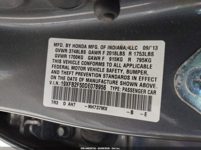 Aukcja sprzedaży 2013 Honda Civic Lx, vin: 19XFB2F50DE078956, numer aukcji: 44830738