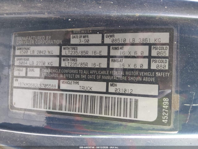 Продажа на аукционе авто 1990 Dodge W-series W200/w250, vin: 1B7KM2682LS705588, номер лота: 44830746