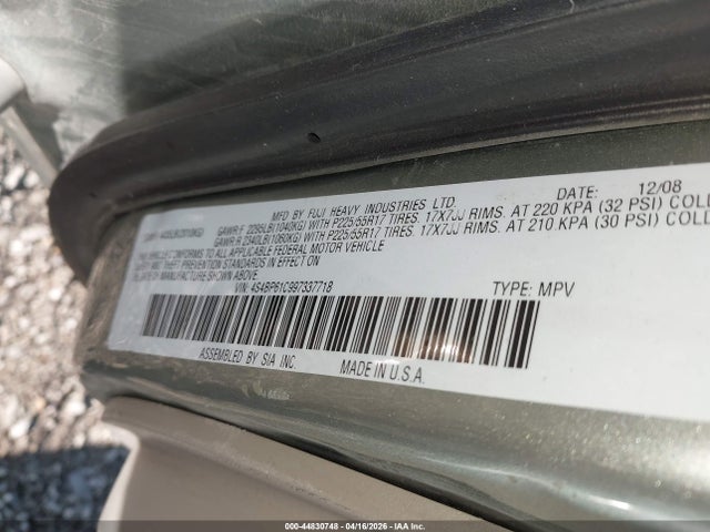 2009 Subaru Outback 2.5i მანქანა იყიდება აუქციონზე, vin: 4S4BP61C997337718, აუქციონის ნომერი: 44830748
