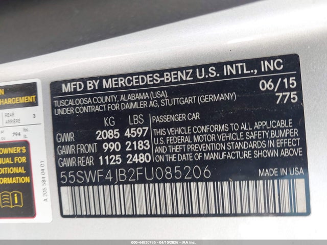 Продаж на аукціоні авто 2015 Mercedes-benz C 300, vin: 55SWF4JB2FU085206, номер лоту: 44830765