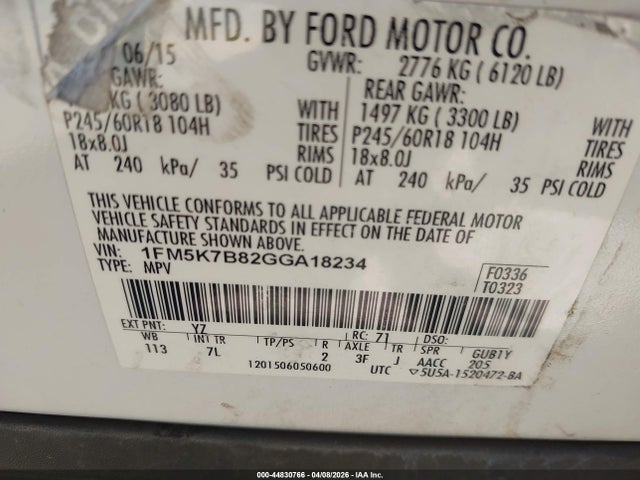 2016 FORD EXPLORER 1FM5K7B82GGA18234 Photo 8