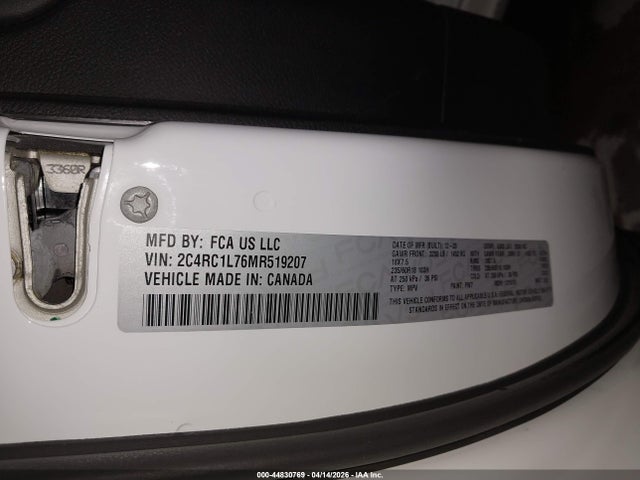Aukcja sprzedaży 2021 Chrysler Pacifica Hybrid Touring L, vin: 2C4RC1L76MR519207, numer aukcji: 44830769