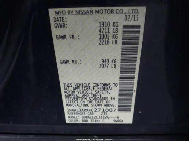 Nissan Altima 2.5 S 2015 1N4AL3APXFC271007 Image 9