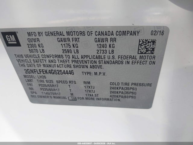 2GNFLFEK4G6254446 Chevrolet EQUINOX LT