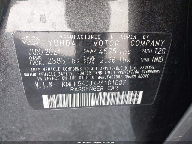 44830815 :رقم المزاد ، KMHL54JJXRA101837 vin ، 2024 Hyundai Sonata Hybrid Limited مزاد بيع