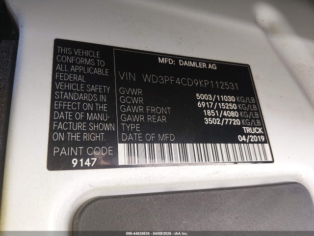 Продаж на аукціоні авто 2019 Mercedes-benz Sprinter 3500xd High Roof V6, vin: WD3PF4CD9KP112531, номер лоту: 44830835