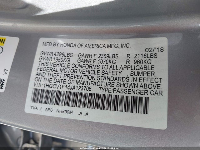 1HGCV1F14JA123706 Honda ACCORD LX