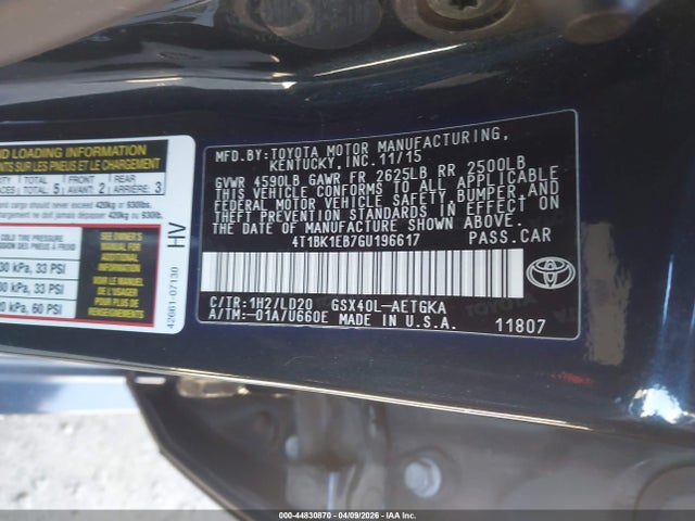 Toyota AVALON XLE 2016 4T1BK1EB7GU196617 Image 9