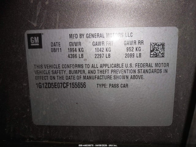Aukcja sprzedaży 2012 Chevrolet Malibu 2lt, vin: 1G1ZD5E07CF155656, numer aukcji: 44830875