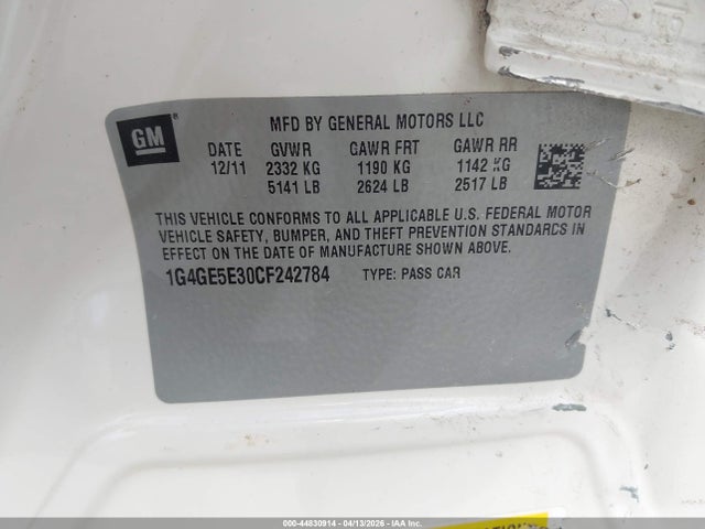 44830914 :رقم المزاد ، 1G4GE5E30CF242784 vin ، 2012 Buick Lacrosse Premium 1 Group مزاد بيع