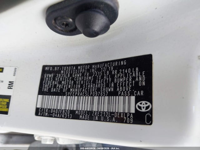 Aukcja sprzedaży 2020 Toyota Corolla Le, vin: 5YFEPRAE5LP097657, numer aukcji: 44830926