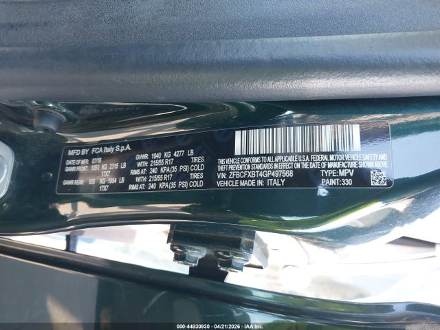 2016 Fiat 500x Easy მანქანა იყიდება აუქციონზე, vin: ZFBCFXBT4GP497568, აუქციონის ნომერი: 44830930