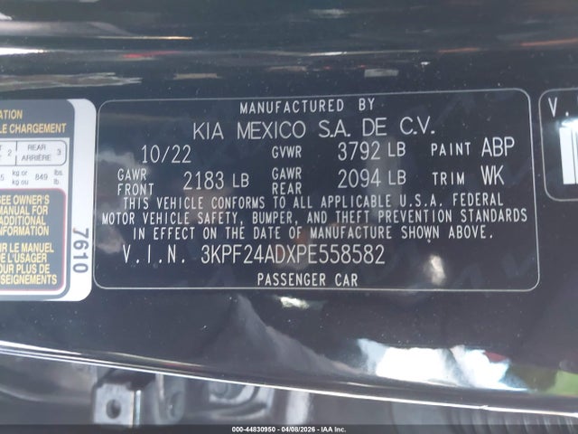 Aukcja sprzedaży 2023 Kia Forte Lxs, vin: 3KPF24ADXPE558582, numer aukcji: 44830950