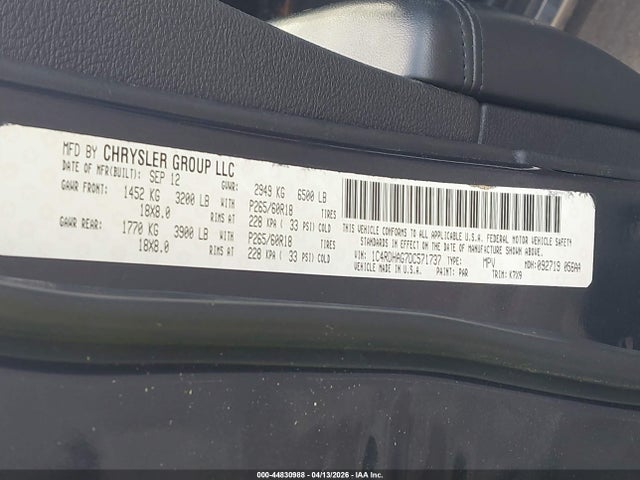 Aukcja sprzedaży 2013 Dodge Durango Sxt, vin: 1C4RDHAG7DC571737, numer aukcji: 44830988