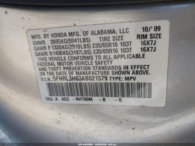 2010 HONDA ODYSSEY 5FNRL3H63AB021579 Photo 8