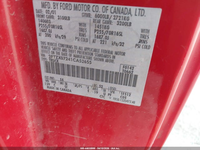 2001 Ford F-150 Xl/xlt მანქანა იყიდება აუქციონზე, vin: 2FTZX07241CA52655, აუქციონის ნომერი: 44830998