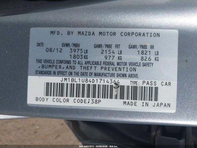 44831013 :رقم المزاد ، JM1BL1U84D1714364 vin ، 2013 Mazda Mazda3 I Sport مزاد بيع