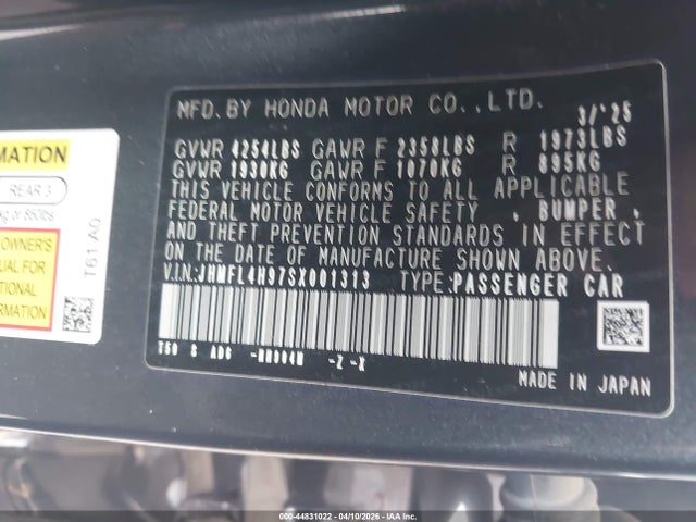 Продажа на аукционе авто 2025 Honda Civic Hybrid Sport Touring, vin: JHMFL4H97SX001313, номер лота: 44831022