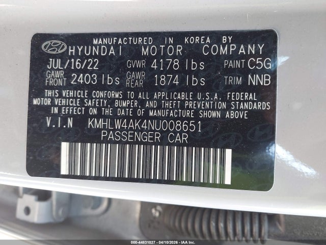 44831027 :رقم المزاد ، KMHLW4AK4NU008651 vin ، 2022 Hyundai Elantra N مزاد بيع