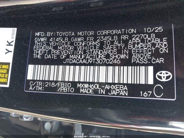 Aukcja sprzedaży 2026 Toyota Prius Le, vin: JTDACAAU9T3070246, numer aukcji: 44831067