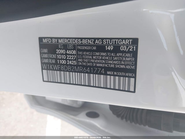 Продажа на аукционе авто 2021 Mercedes-benz C 300 Sedan, vin: W1KWF8DB2MR641774, номер лота: 44831070
