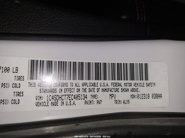 44831074 :رقم المزاد ، 1C4SDHCT7EC405134 vin ، 2014 Dodge Durango R/t مزاد بيع