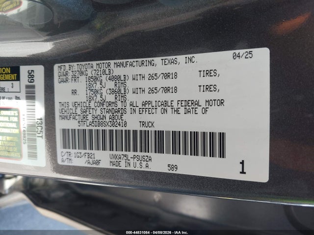 Toyota Tundra Sr5 2025 5TFLA5DB8SX302410 Image 9