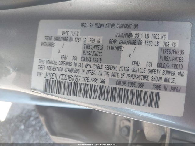2013 Mazda Mazda2 Touring მანქანა იყიდება აუქციონზე, vin: JM1DE1LY7D0161087, აუქციონის ნომერი: 44831089