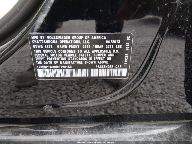 44831096 :رقم المزاد ، 1VWBP7A36DC126158 vin ، 2013 Volkswagen Passat 2.5l Se مزاد بيع