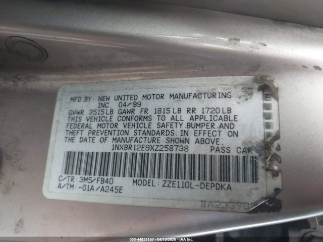 1999 TOYOTA COROLLA 1NXBR12E9XZ258738 Photo 8