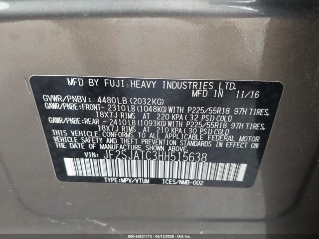 Aukcja sprzedaży 2017 Subaru Forester 2.5i Touring, vin: JF2SJATC3HH515638, numer aukcji: 44831173