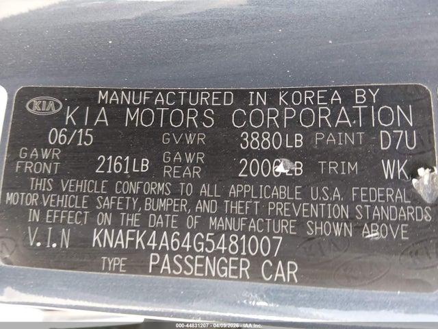 KNAFK4A64G5481007 KIA FORTE LX